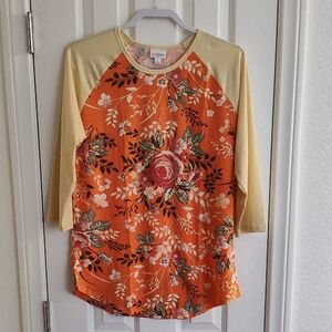 Lularoe Randy Orange and Yellow Floral Long Sleeve Top Size Large NWT